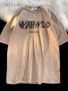 Футболки Gmiixder Street Vintage Tee Earth Color, вымытый изношенные дизайнерские нишевые шрифты футболка мужская летняя хип-хоп Американская рубашка Z0220