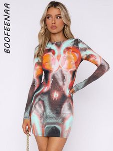 Casual jurken boofeenaaa trendy 3D body print lange mouw mini voor vrouwen 2023 lente sexy club slijtage bodycon jurk c15-bh22