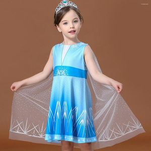 Vestidos de menina garotas chiques fantasia crianças vestido sem mangas Princess aniversário festa azul aparece com capa longa