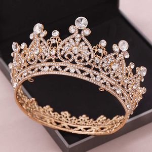 Tiaras złoto kolor duże okrągłe korony barokowe tiara crown kryształowe serce Weddne Hair Akcesoria Królowa księżniczka Diandem Ozdoby ślubne Z0220