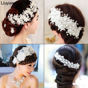 Tiaras Fashion Wedding Hair Accessories Pearl Haedbands for Bride Red White Lace Crystal Tiara Floral Elegant Bridal Hair Jewelry Z0220
