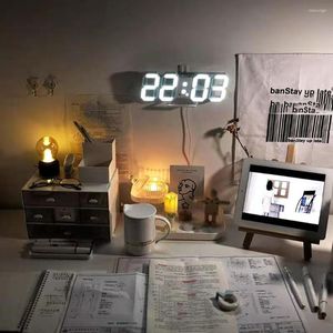 Night Lights Light 3d Clock Led Alarm Wall Panels Thermometer Living Room Digital Plug In Lamp Home Bedroom Decoration