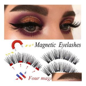 False Eyelashes Magnetic With 4 Magnets 3D Eyelash Magnet Lashes Applicator Natural Extension Tweezer Curler Drop Delivery Health Be Dhrec