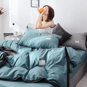 Bettwäsche-Sets Einfaches Set King Solid Color Bettdecke / Bettbezug mit schwarzem Rand Bettwäsche Blau Grau Baumwolle Bettwäsche Heimtextilien