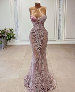 Abiti da sera eleganti a sirena senza maniche Sweetheart 3D pizzo sexy applicazioni di perline paillettes lunghezza del pavimento cavo celebrità abiti da ballo formali abiti abito da festa