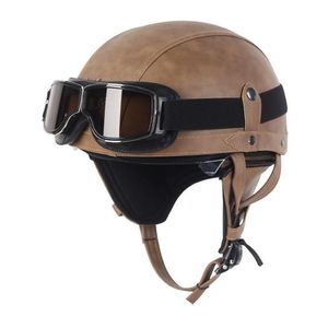 Motorcykelhjälmar hjälmläder vintage casco moto öppen ansikte retro halv hackare cyklist pilot drop leverans mobiler motorcyklar dhtpn