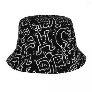 Berets Black Keith Art Bucket Hat Women Men Men Unisex Fashion Graffiti красочный летний рыбак