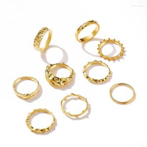 Cluster Rings 12 Pcs/Set Punk Metal Irregular For Women Ladies Hip Hop Twisted Chain Knuckle Ring Party Finger Bands Jewelry