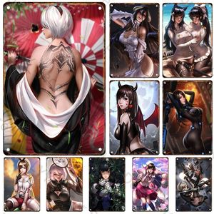 Creative Sexy Beauty Anime Tin Målning Metal Signage Anime Poster Hem vardagsrum Bar Club Man Cave Art Iron Målning Personlig dekoration Storlek 30x20cm W02