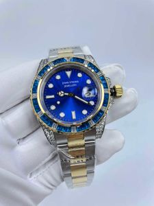 Klassiska m￤n armbandsur svartbl￥ diamant bezel m￤n automatiska mekaniska r￶relse armbandsur rostfritt st￥l rem man titta p￥ sportvattent￤ta m￤n klockor
