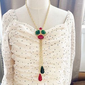 Hänge halsband långt glas halsband mode kvalitet vintage teardrop grön röd droppe för kvinnors tillbehör