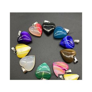 Charms 20Mm Assorted Stripe Agate Heart Stone Pendants For Earrings Necklace Jewelry Making Drop Delivery Findings Components Dhqjy