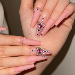 False Nails Fake Press-on Butterfly Pearl Gradient Rhinestone Long Coffin Love Serpentine Gemstone Ballet Powder