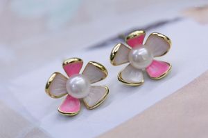 Stud Earrings Natural Freshwater Pearl Women White Pink Flower Design Jewlery