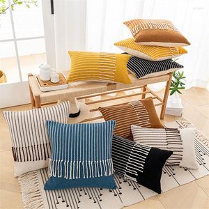 Pillow Yellow Brown Cotton Jacquard Cover Tassels Home Decor 45x45cm/30x50cm Beige Sofa Pilow Case Sham