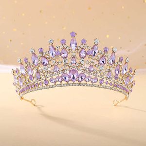 Tiaras barock guldfärg lila lila rosa kristall strass tiara krönar drottning kung prinsessa bröllop hår tillbehör brud diadems z0220