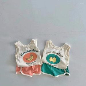 Kleding Sets 1815C Baby Set Jongen Pak 2023 Zomer Baby Verfrissend Fruit Leisure Banaan Citroen Vest Shorts Tweedelige