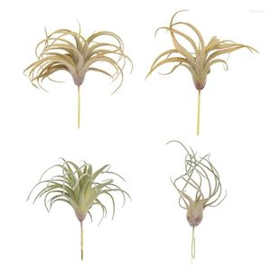 Dekorativa blommor 4pack konstgjorda ananasgräs luftväxter falska faux flocking Tillandsia bromeliader hem trädgårdsdekor