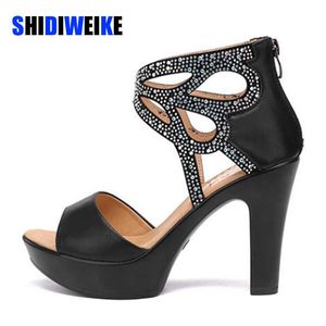 Open Toe Rhinestone Platform Shoes Ladies 2023 Summer Elegant Office Party High Heels Gladiator Sandals Plus Size 33-43 0220