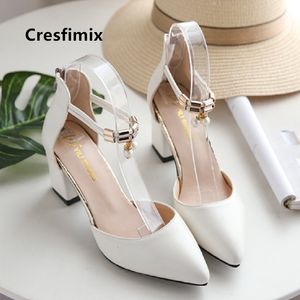 Dress Shoes Cresfimix Women Cute Sweet White Pu Leather Buckle Strap High Heel Pumps Lady Classic Beige s Fashion B5528 230220