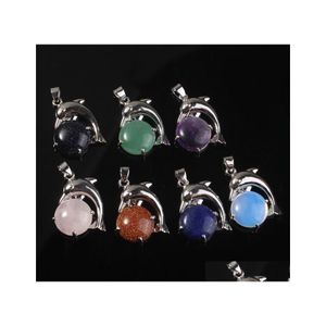 Charms Natural Gem Stone Dolphin Shape Pendants Opal Crystal Rose Quartz DIY Halsband smycken Makan FFSHOP2001 Drop Delivery Findi DH0TN