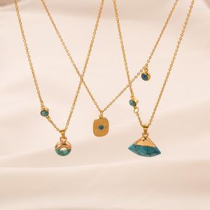 Choker Trendy rostfritt stål smycken kvinnors ins stil retro turkosa lämnar titanhalsband klavikelkedja för wome