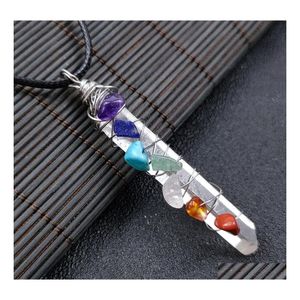 Pendant Necklaces Reiki Healing Crystal Cylinder Chips Stone Bead Seven Chakra Energy Pendum Amet Orgonite Necklace Drop Delivery Je Dhupk