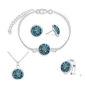 Brincos de pulseira colar moda de moda drusy bracelete de 12 mm de breurs de pedra de resina e j￳ias conjuntos de entrega de gotas dh94p