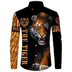 Mäns casual skjortor coola djur tigern 3d tryck män skjortor långärmad vridning krage knappad skjorta avslappnad hiphop streetwear cardigan blusar 230220