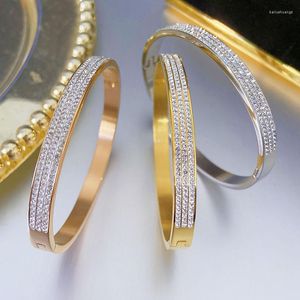 Bangle Trendy Jewelry 3 Färger Rose Gold Två rad Crystal Rhinestone Pave rostfritt stålarmband Bangles For Women Girl Gifts