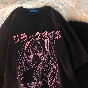 Men's T-Shirts Cute Harajuku anime cartoon print beautiful girl shortsleeved Tshirt womens 2022 new summer college style halfsleeved Tshirt Z0220