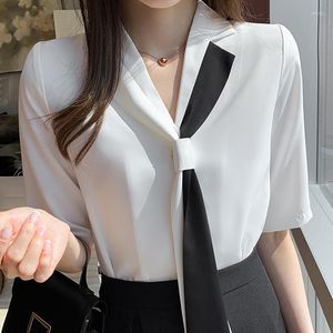 Женские блузки Blusas Mujer de Moda 2023 Женские топы с коротким рукавом белый блуз Женщины V-образные колбан