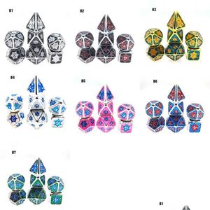 Dice Games 7Pcs/Set Metal Star Sky Series Board Game Polyhedral Playing Dices Set D4 D6 D20 With Retail Package A50 A32 Drop Deliver Dhw2Q