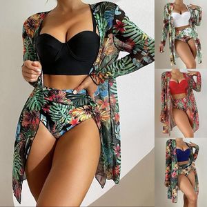 Roupa de banho feminina Cobertura feminina Sexy frente aberta Biquíni de praia Kimono Cardigã Up Long Flowy Maiôs Juniores