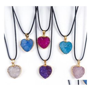 Collane con ciondolo Cuore d'amore Reiki Guarigione Resina Druzy Druse Collana Chakra Power Stones Energia Pietra Goccia Consegna Gioielli Pendenti Dhxg1