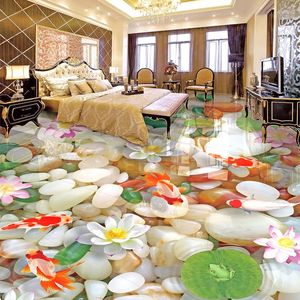 Wallpapers Custom 3D Po Wallpaper Creative Floor Mural Pebbles Lotus Carp Bedroom Bathroom Non-slip Self-adhesive Wall Paper