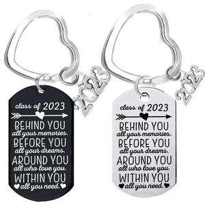 Portachiavi Portachiavi Class of 2023/behind You Regalo di laurea per Student School College per donna Uomo Acciaio inossidabile Lettera Love Heart Chain