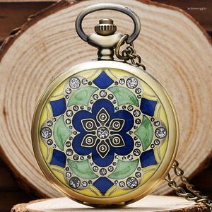 Pocket Watches Retro Flower Case Design Bronze Quartz FOB Watch With Necklace Chain Gift For Men Ladies Girls Reloj de Bolsillo