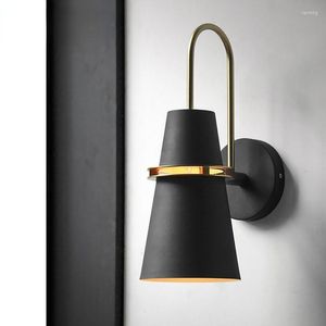 Wall Lamp Macaron Color Iron Shade Horn Shape Trumpet Sconce Nordic Style Bedside Aisle El Restaurant Light Black Blue White
