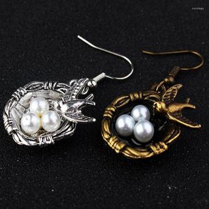 dangle earringsかわいい青銅色の鳥の巣のジュエリーデザインスチームパンクと女性のための3卵の女の子パンクギフトbijoux