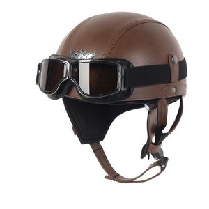 Motorcykelhjälmar 2021 Hjälmläder Vintage Casco Moto Öppet ansikte Retro Halv Chopper Biker Pilot Dot Size MXL Drop Delivery Mobile DHGMJ