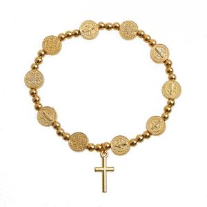 Charm armband kors radband pärlor armband vintage legering gyllene Jesus Christ Crucifix för män kvinnor julbröllop