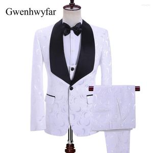 Męskie garnitury gwenhwyfar biały jaka jacquard mężczyzna mężczyzna ślub szczupły styl czarny lapy guziki garnituru formalne smokowanie do mody męskiej imprezy bal maturalny
