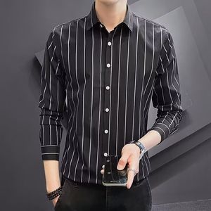 Koszule męskie Wysokiej jakości paski Męskie koszule Fasion Business Casual Men Shirt Long Rleeve Street ATTIRE Dżentelmen Elegancka koszula Mężczyźni 230220