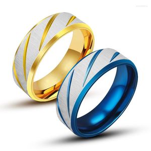 Anéis de casamento Anel escovado azul dourado de 6 mm para homens Aniversário de engajamento da banda de aço inoxidável jóias masculinas