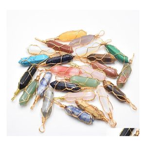 Charms Handmade Iron Wire Natural Stone Mixed Hexagonal Healing Reiki Point Pendants For Jewelry Making Drop Delivery Findings Compon Dhwle