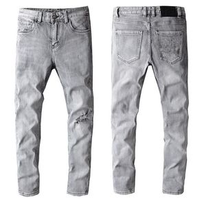 Luxurys Designer Mens Jeans Solid Classic Style Severe Washed Grey Luxury Pants Slim-Leg Fit Motorcycle Biker Denim Fashion Trouse241a