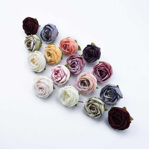 装飾的な花の花輪6 PCSティーローズヘッドDIYギフトボックスクリスマスデコレーションホームウェディングブライダルアクセサリークリアランス人工花安いT230217