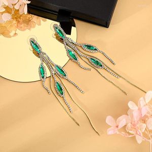Earrings de garanhão Earros de cristal borla longa para mulheres Green gota pendurando joias de casamento feminino moda