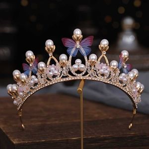Tiaras Bridal Crown Baroque Pearl Rhinestone Crown i Tiara Butterfly Opaska Wedding Wedding Hair